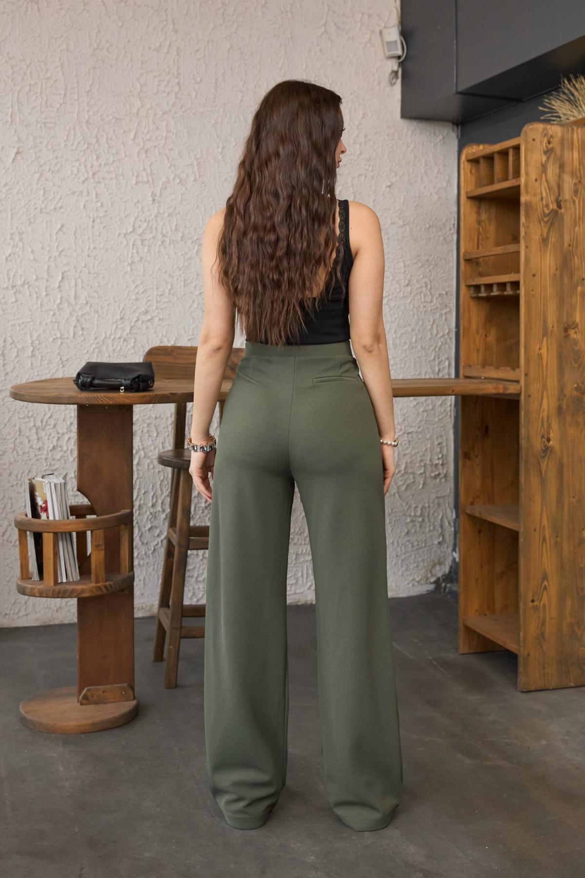 BİKELİFE  Kadın Yüksek Bel Oversize Kalıp Likralı Geniş Paça Palazzo Pantolon - Görsel 4