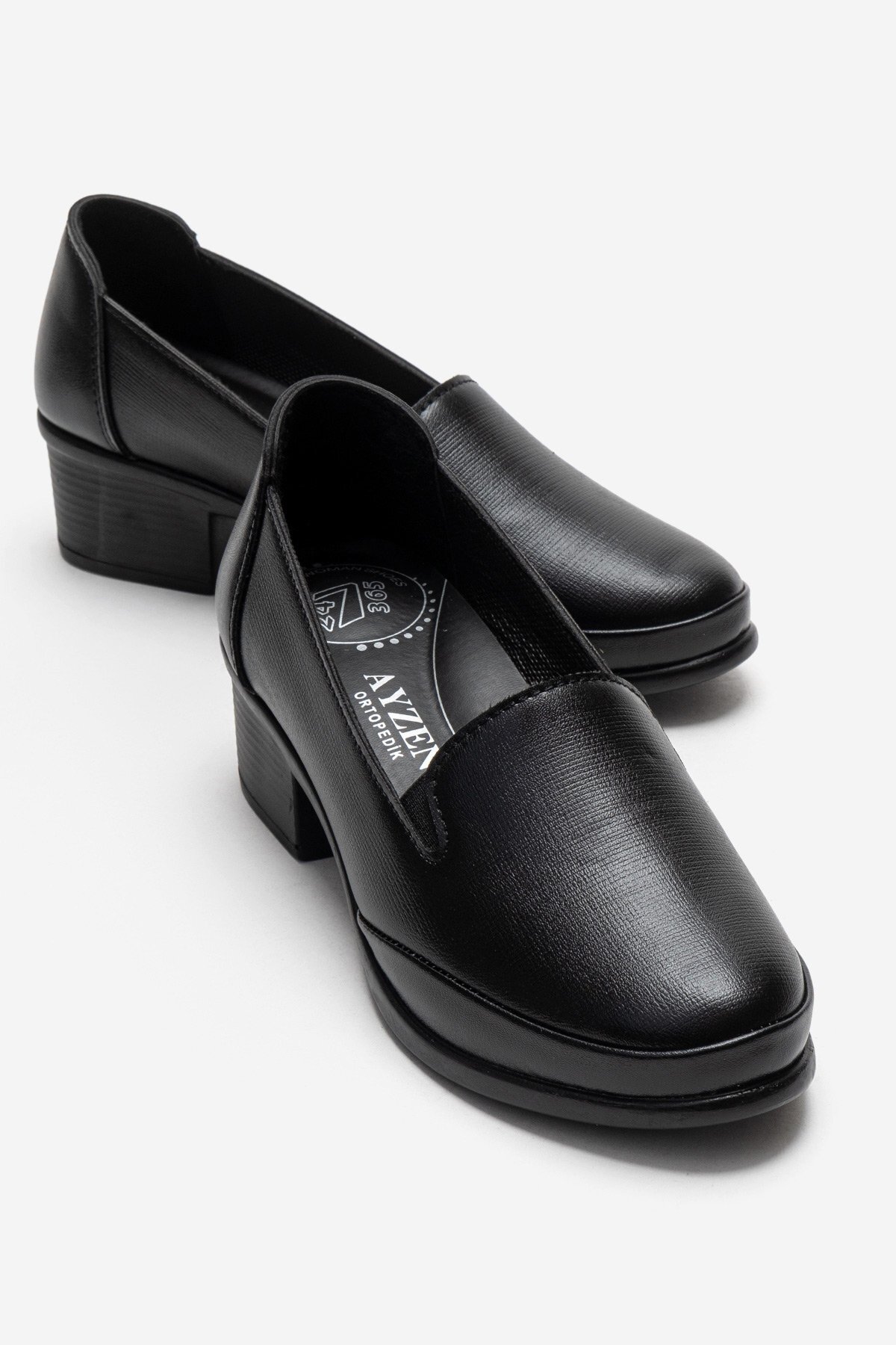 KAOF SHOES  Kadın Siyah Topuklu Ayakkabı Ortopedik Klasik Ayakkabı Topuklu Anne Ayakkabısı Casual Ayakkabı - Görsel 3