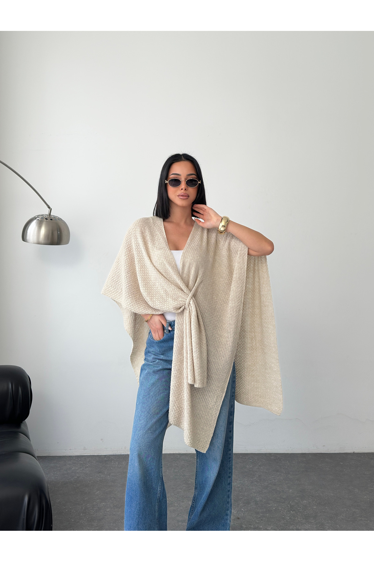 LE CARAMBOLE  Kadın Taş Ön Detaylı Panço Hırka - Görsel 6