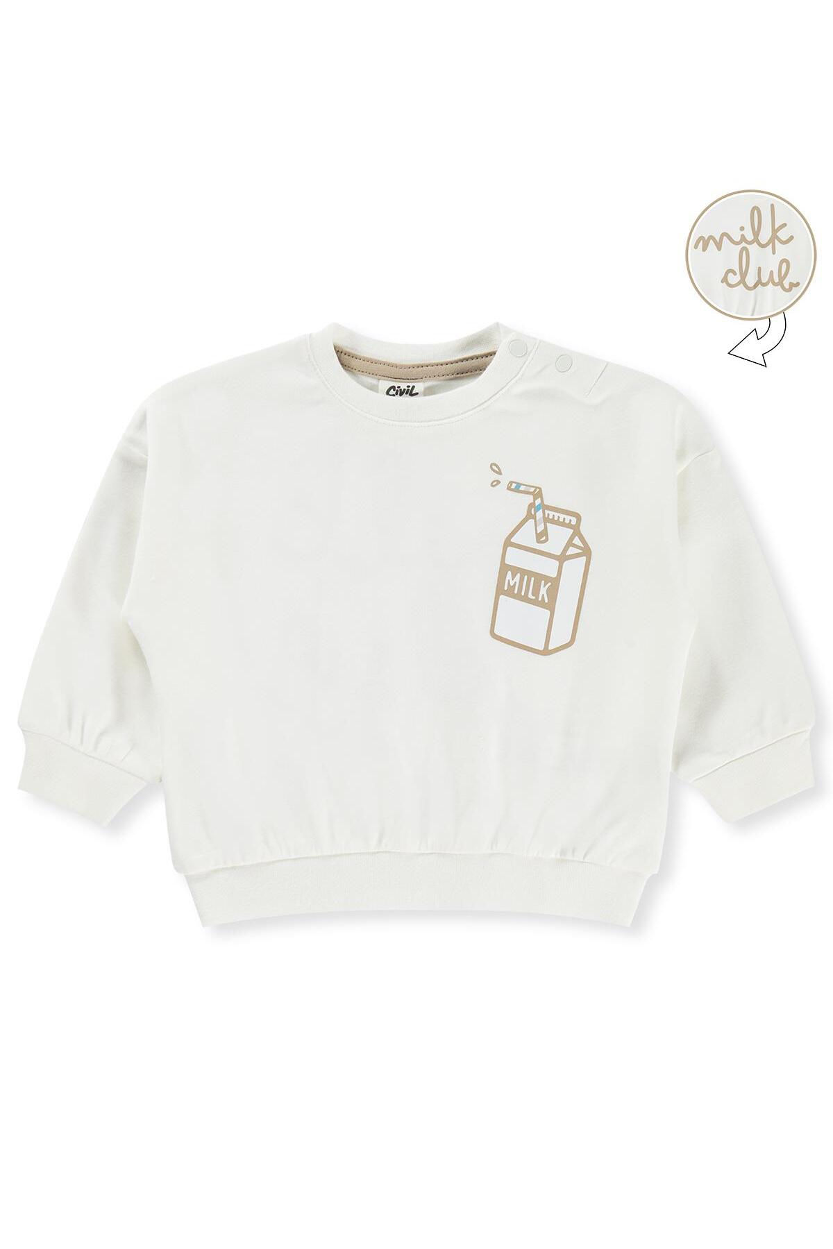 Civil Baby Milk Club Baskılı 3-18 Ay Sweatshirt - Ekru 6-9 Ay fotoğrafı 3 (önizleme)