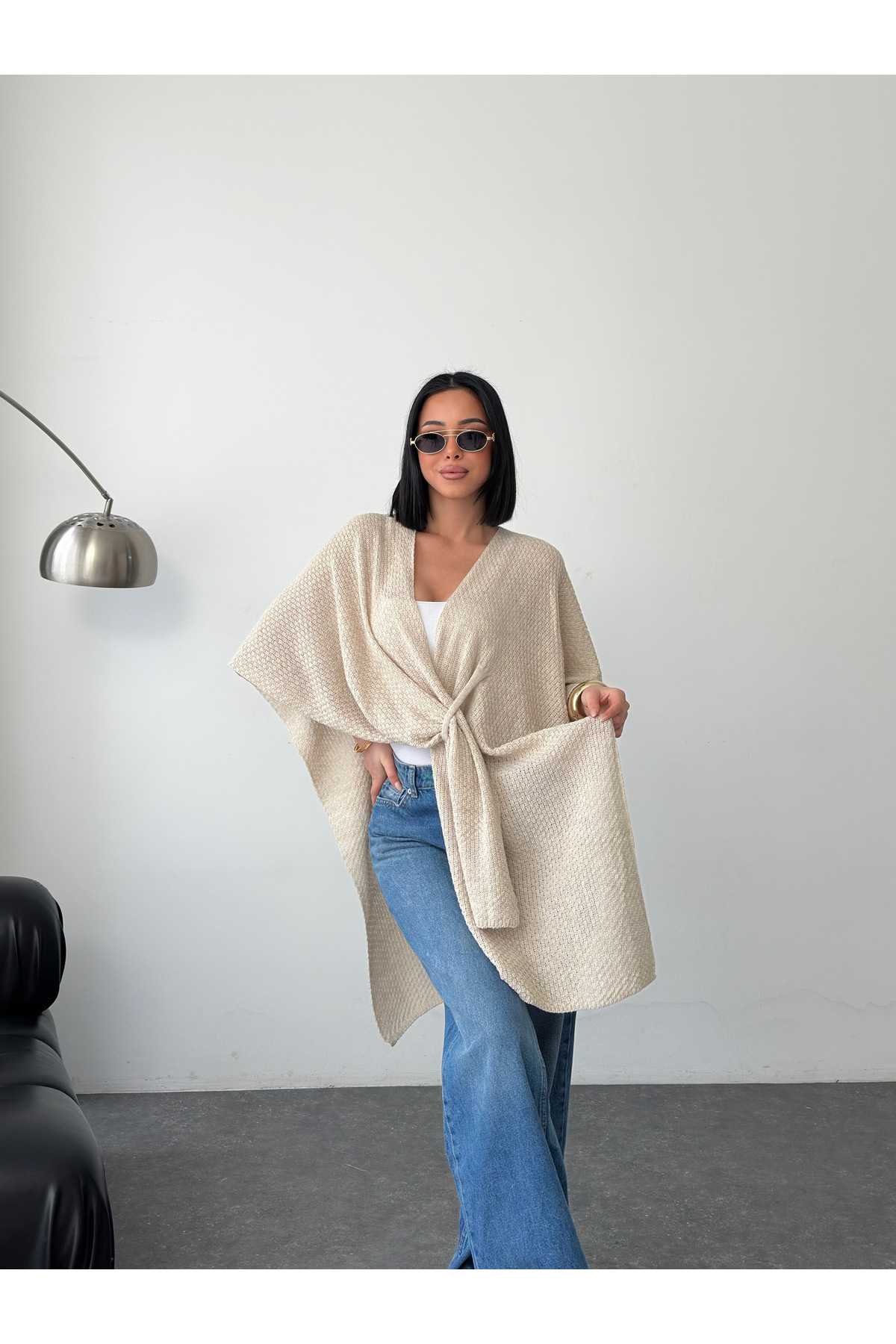 LE CARAMBOLE  Kadın Taş Ön Detaylı Panço Hırka - Görsel 7