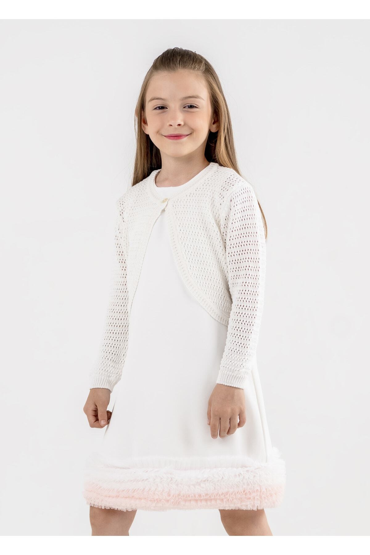 Minora Kız Çocuk Triko Ajurlu Bolero Kemik fotoğrafı 2 (önizleme)