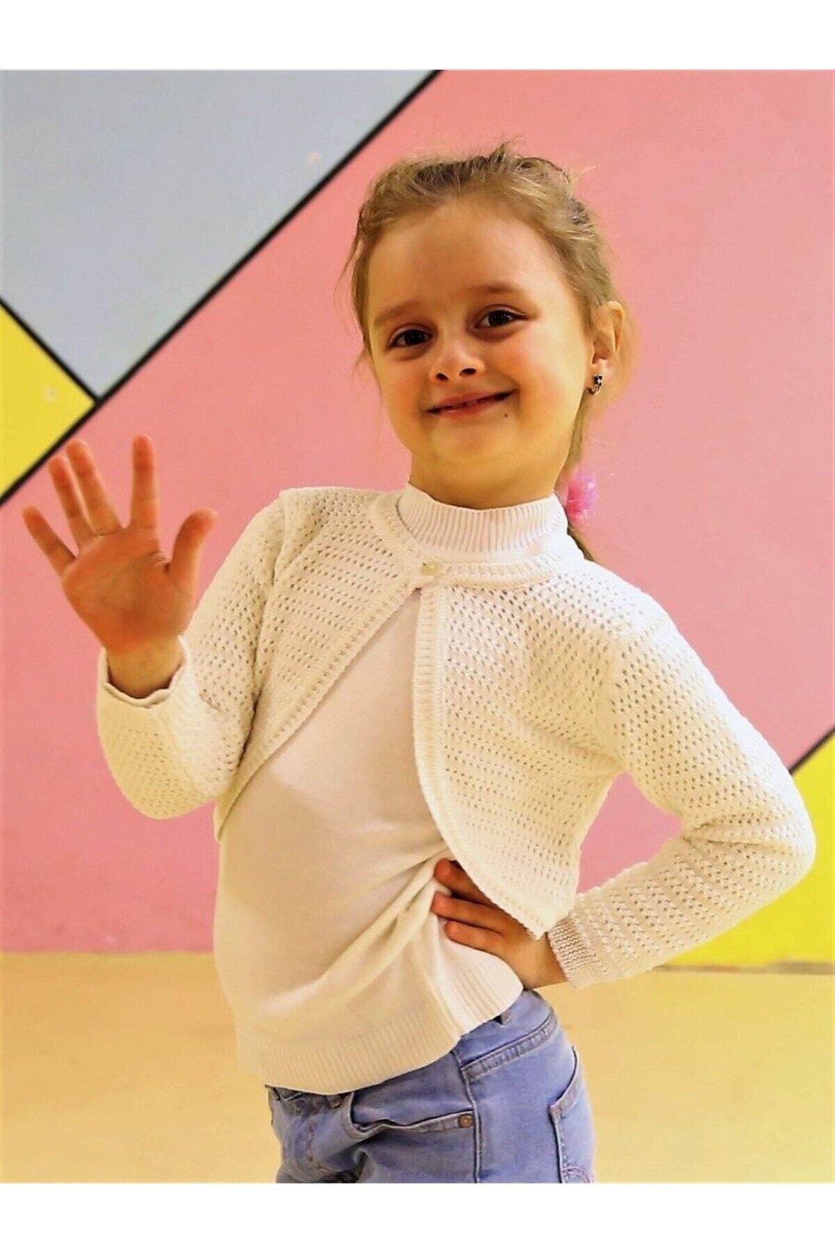Minora Kız Çocuk Triko Ajurlu Bolero Kemik fotoğrafı 7 (önizleme)