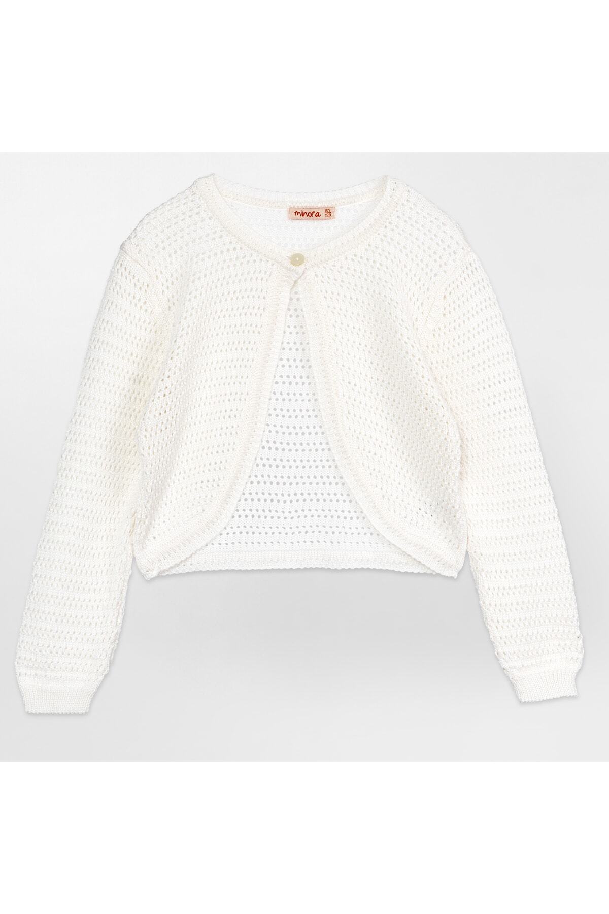 Minora Kız Çocuk Triko Ajurlu Bolero Kemik fotoğrafı 3 (önizleme)