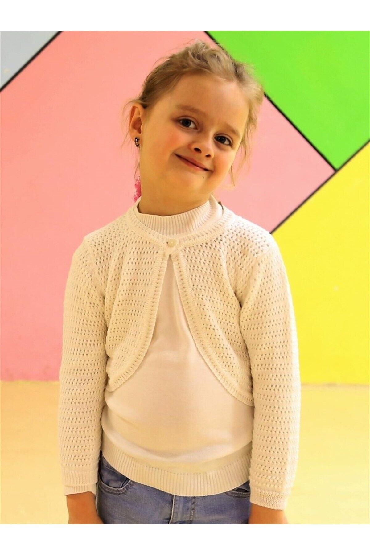 Minora Kız Çocuk Triko Ajurlu Bolero Kemik fotoğrafı 6 (önizleme)