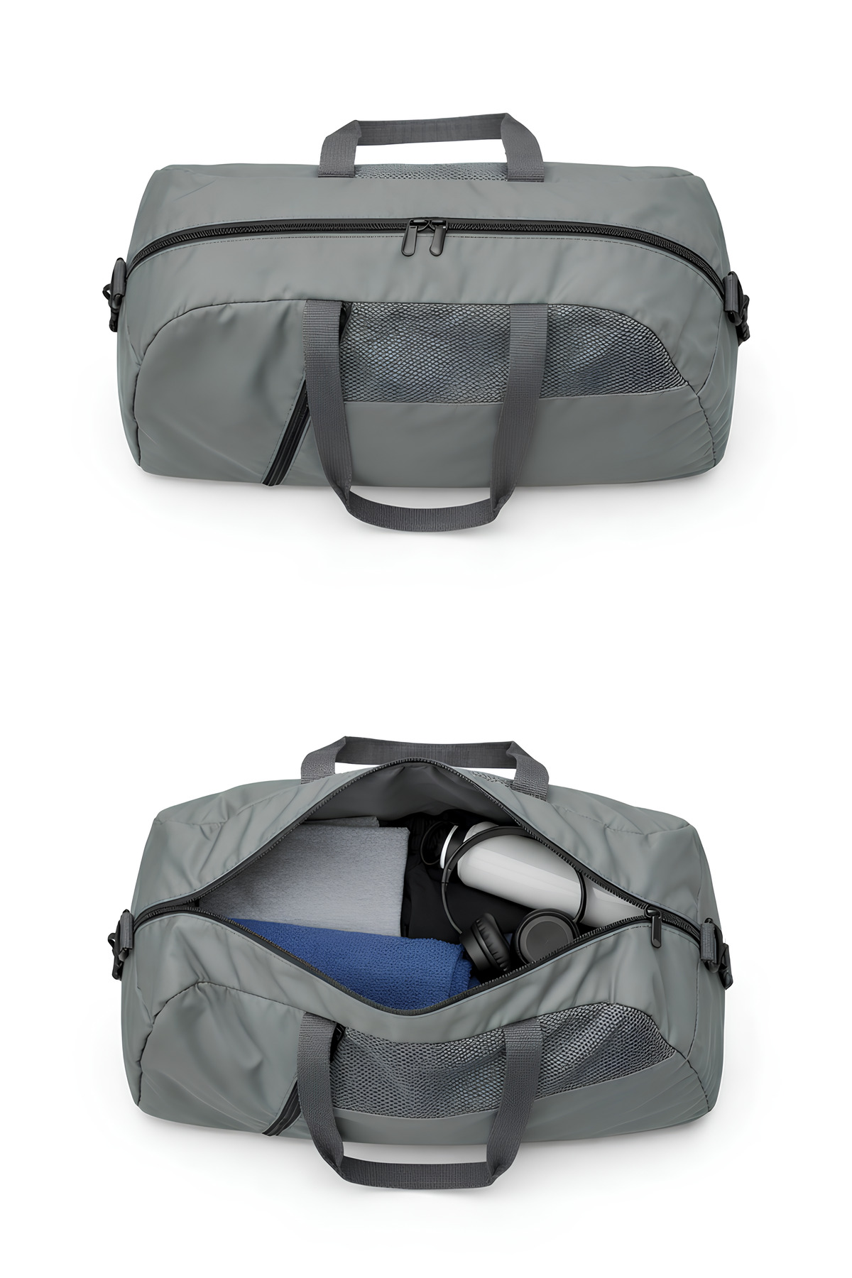 MUCCO  Kaff Büyük Gri Önü Cepli Ayarlanabilir Omuz Askılı El Seyahat Spor Çantası-0831