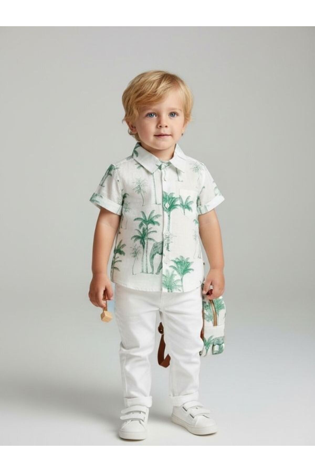 çikoby Erkek Bebek Pamuklu Fil Desenli Kısa Kol Gömlek fotoğrafı 5 (önizleme)