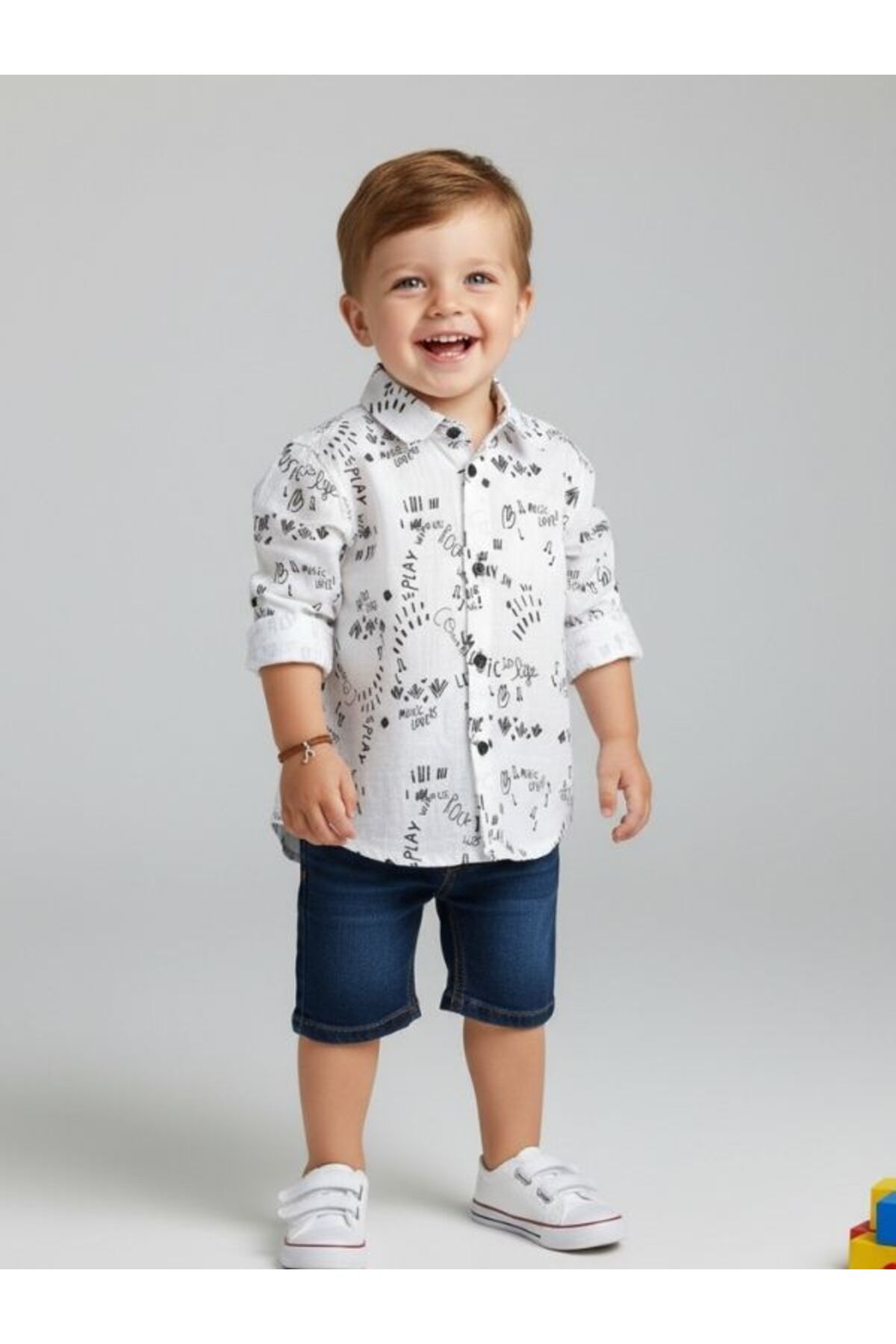 NK Erkek Çocuk Yüzde Yüz Pamuklu Katlanabilir Music Gömlek fotoğrafı 4 (önizleme)