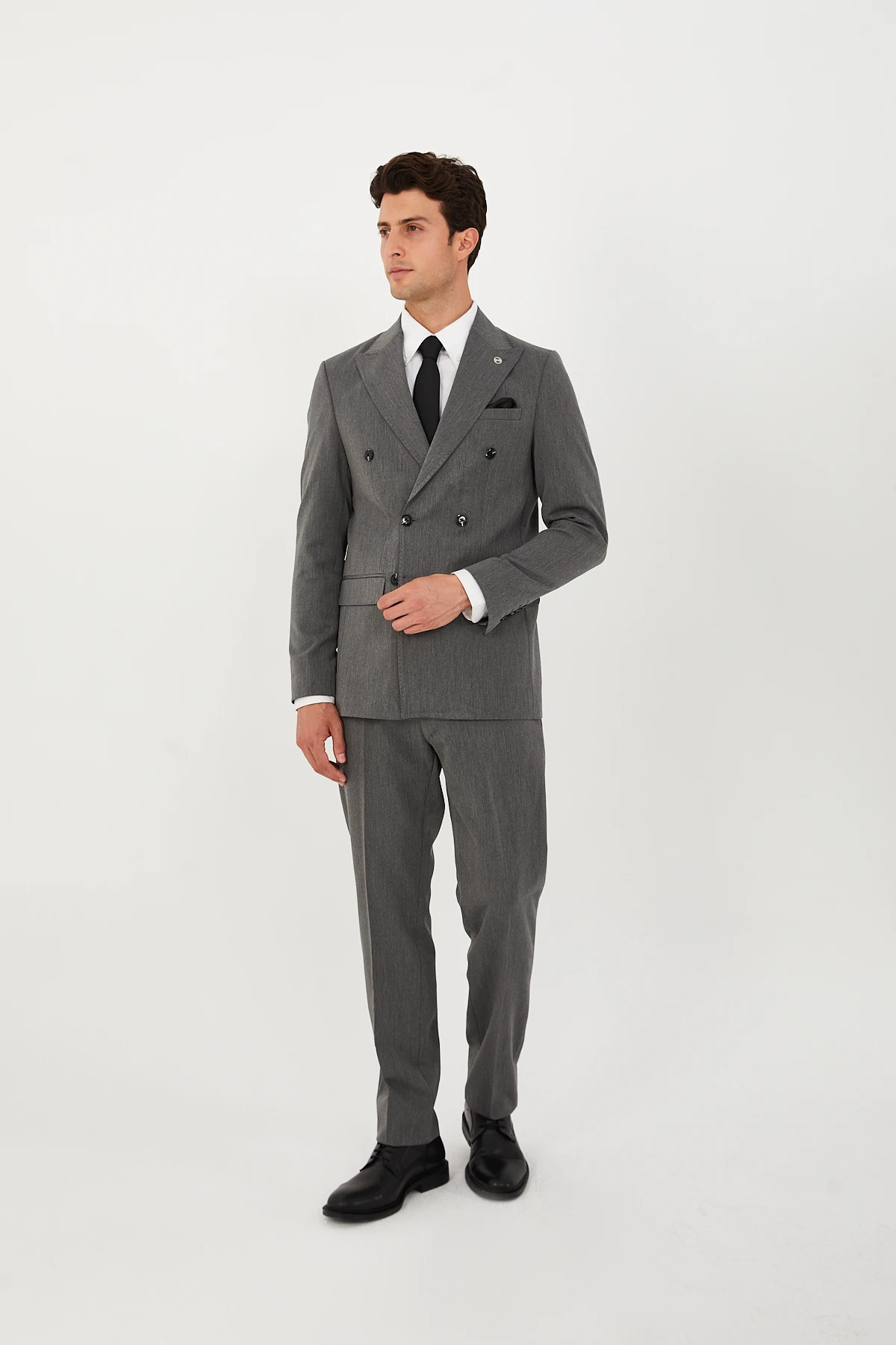 The Tailor Classics  Erkek Takım Elbise - Kruvaze Düğmeli Erkek Pantolon Ceket Dokuma Düz Kumaş - Görsel 6