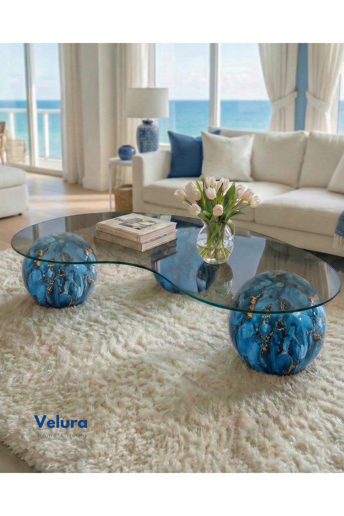 Modern Coffee Table & Sphere Coffee Table & Ball Table & Smoked Bean Glass & Sky