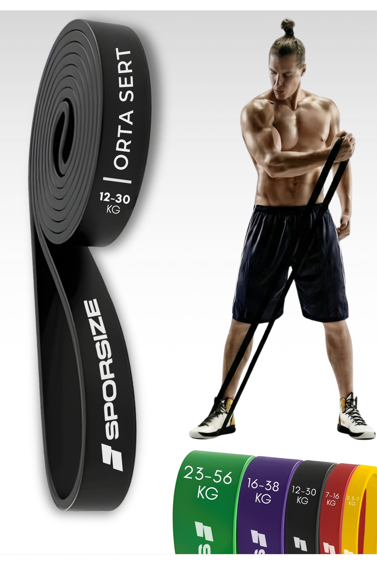 Sporsize 30 KG Direnç Lastiği Kas Geliştirme Fitness Crossfit Pilates Barfiks Bandı