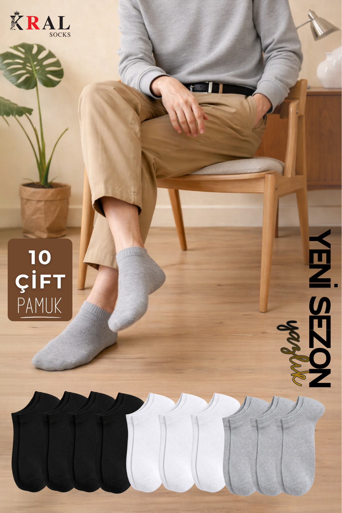 KRAL SOCKS 10 Çift Unisex Pamuklu Düz Desen Ekonomik Bilek Boy Çorap