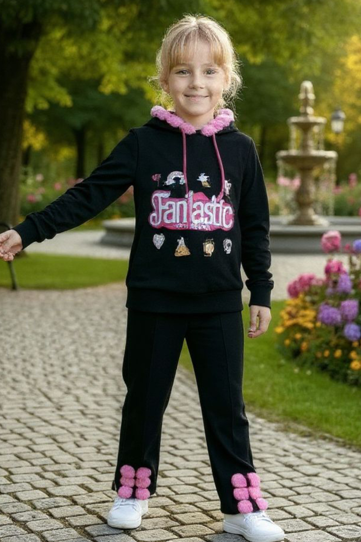 ELAFOR Kız Çocuk Baskılı ve Ponponlu Eşofman Takımı fotoğrafı 5 (önizleme)