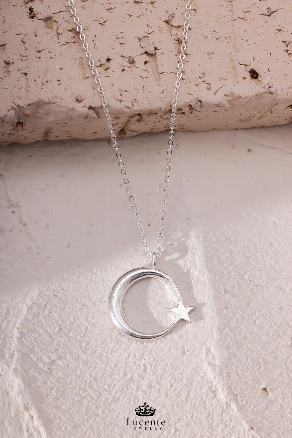 Lucente Jewellery Işıklı Hediye Kutulu Ay Yıldızlı 925 Ayar Luxury Serisi Türk Bayrağı Ayyıldızlı Özel Minimal Tasarım Gümüş Özel Gün Hediyesi 45 Cm Zincirli Küpe Hediyeli Hilal Ay ve Yıldız Kadın Kolye görsel 8