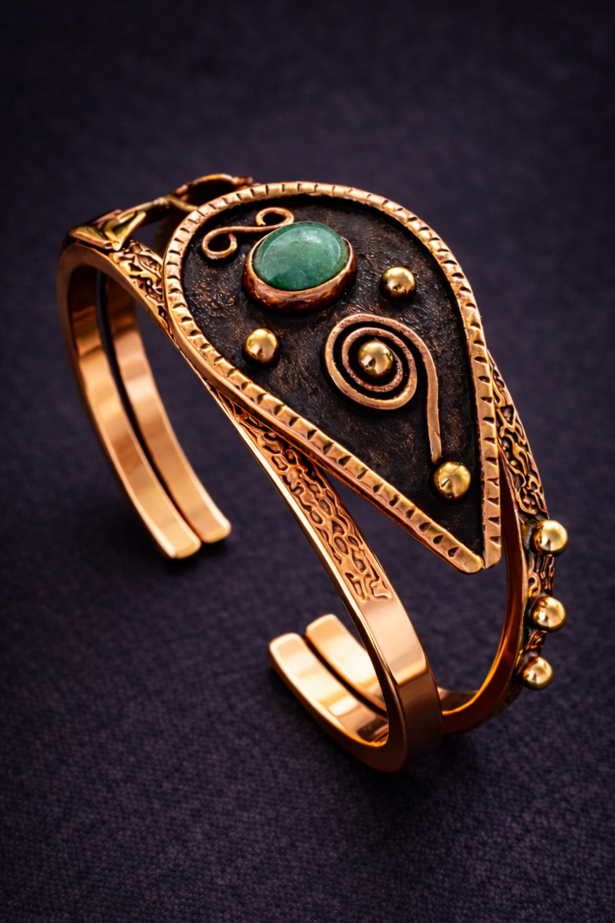 Handmade Women's Copper Bracelet with Natural Aventurine Stone