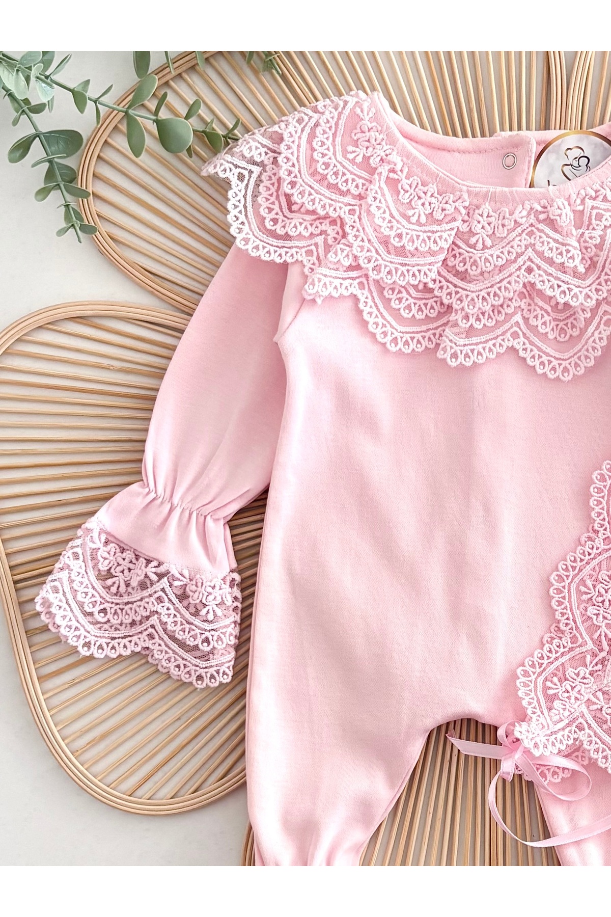 Jammybaby Carmen Tulum Güpür Dantelli Şapka %100 Pamuk Penye Kız Bebek Takım Yenidoğan Mevlüt hastane çıkışı fotoğrafı 2 (önizleme)