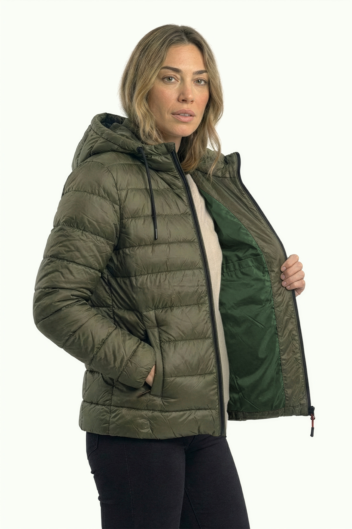 D1fference  Kadın Kışlık Şişme Mont Sıcak Tutan Dolgu İçi Astarlı Su İtici Rüzgar Geçirmez Kapüşonlu Spor Mont - Görsel 4