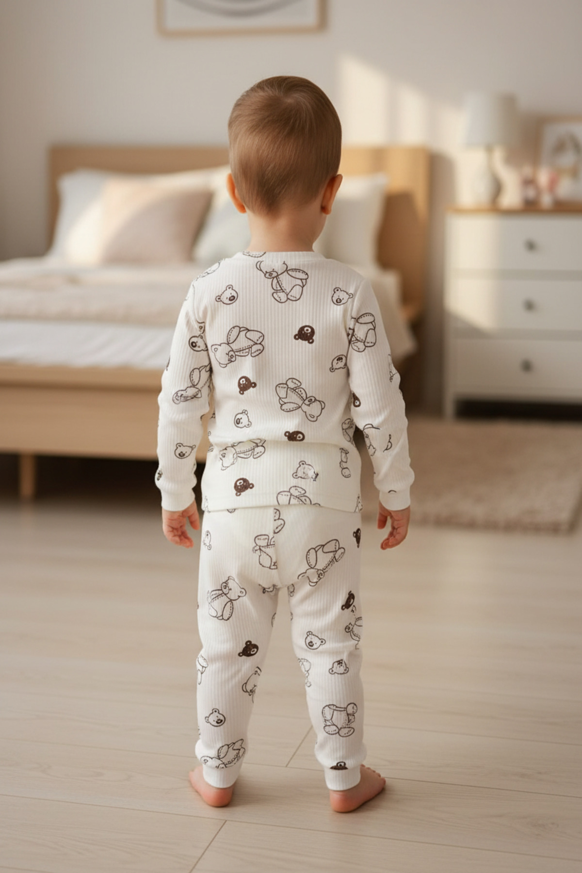 aden kids çocuk pijama takımı ayı desenli raporlu kumaş fotoğrafı 2 (önizleme)