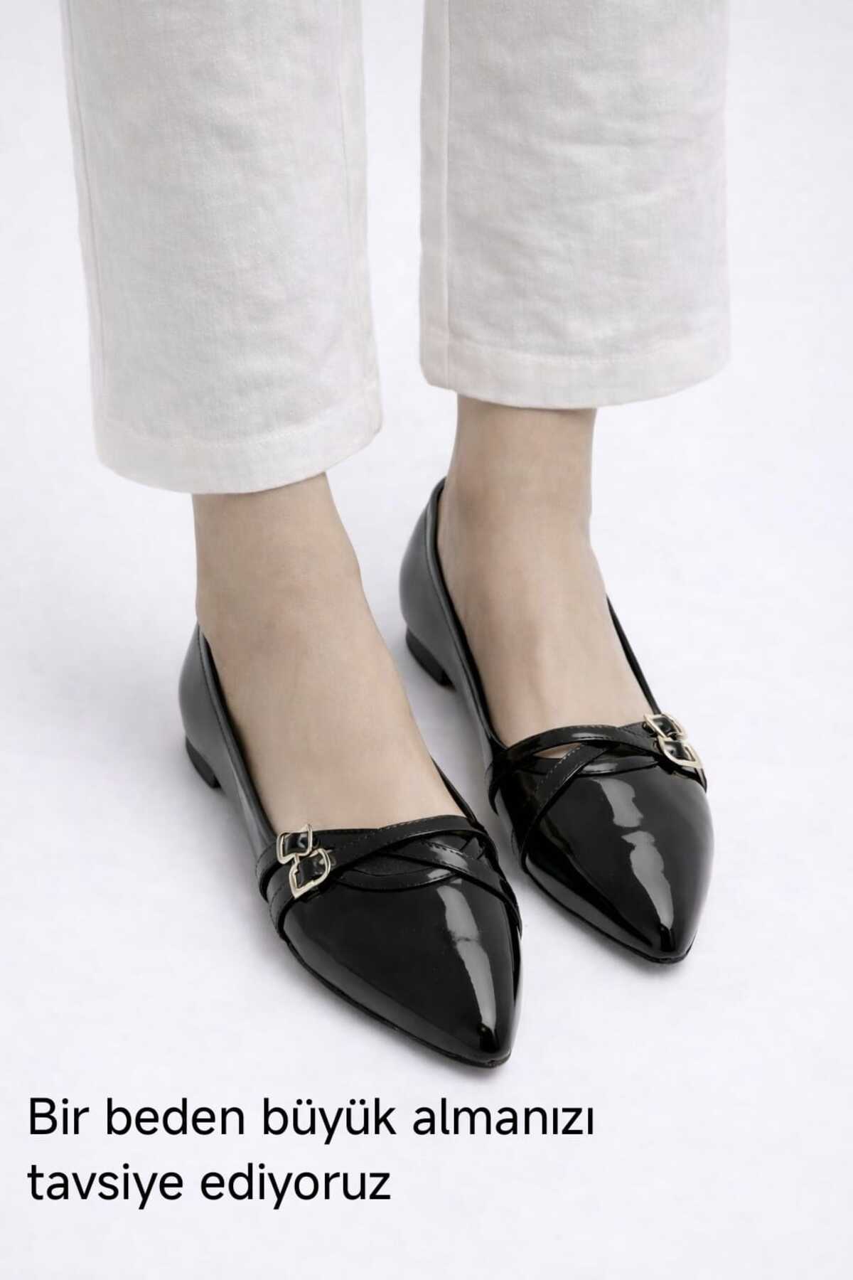 Macelife  Kadın Siyah Toka Detaylı Günlük Rugan Babet - Görsel 2