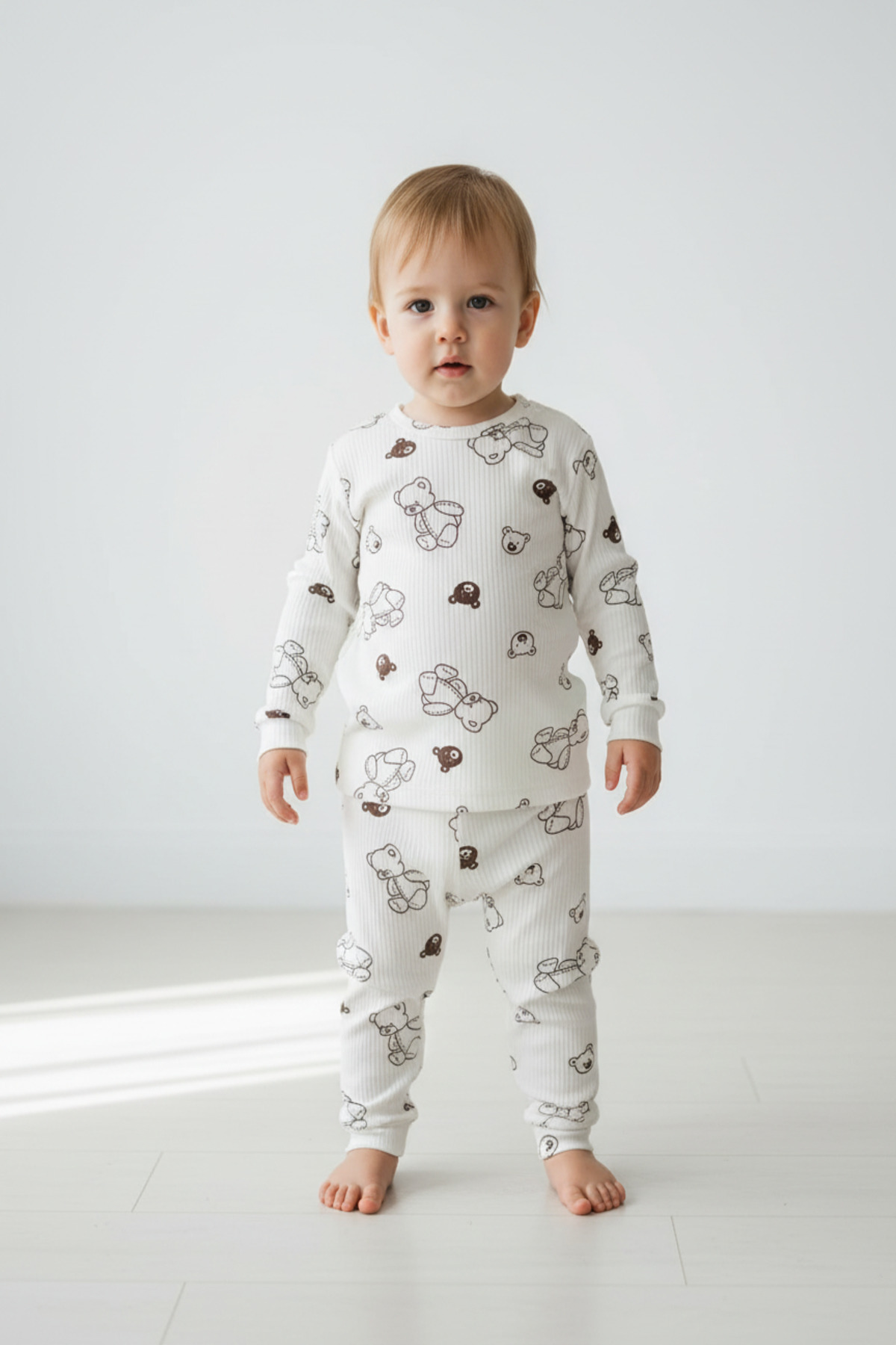 aden kids çocuk pijama takımı ayı desenli raporlu kumaş fotoğrafı 5 (önizleme)