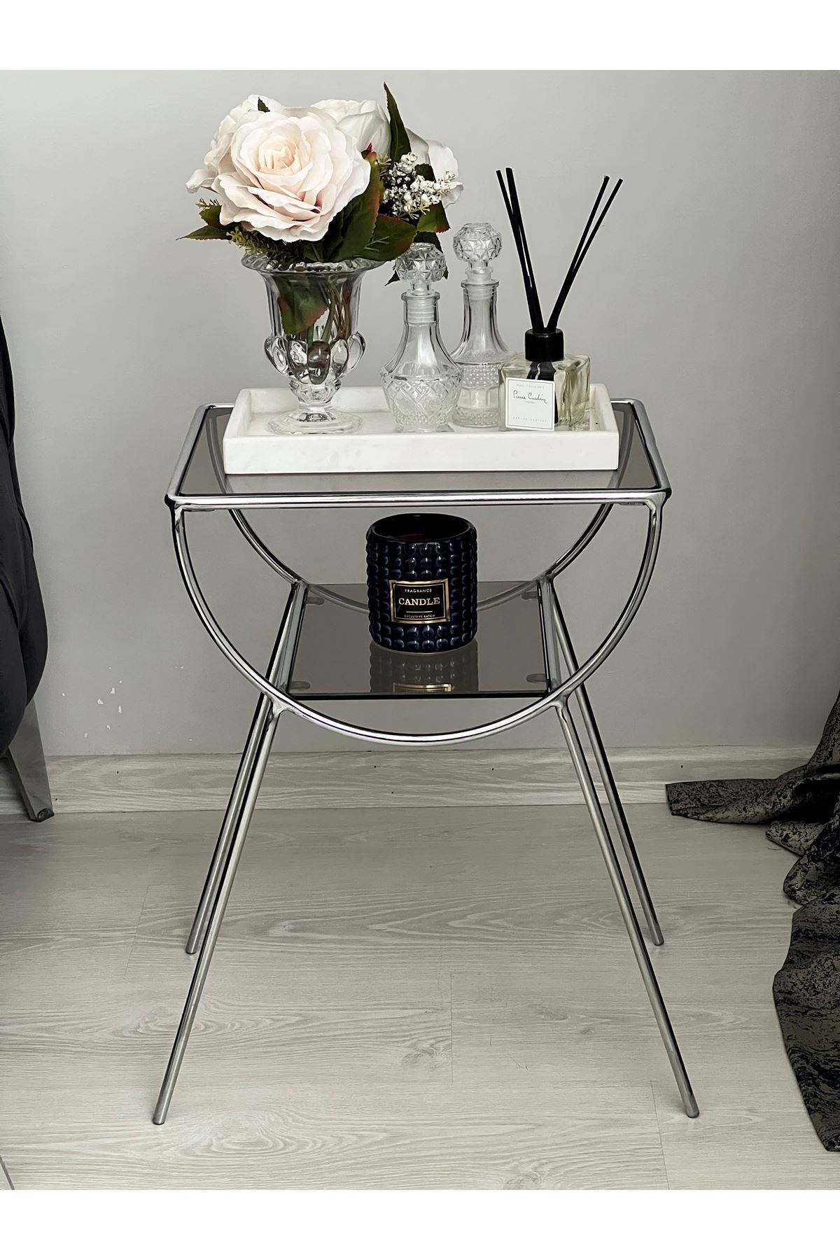 Pars Metal Glass Side Table Silver-Bronze