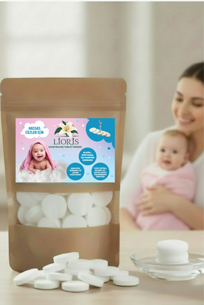LİORİS Sıkıştırılmış Doğal Alkolsüz Bebek Temizleme Mendili-200 adet Tablet M...