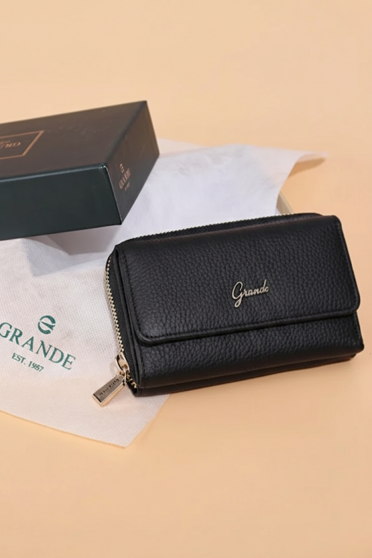 Grande  2754 Siyah detay Hakiki deri Kadın cüzdan kartlık clutch SİYAH