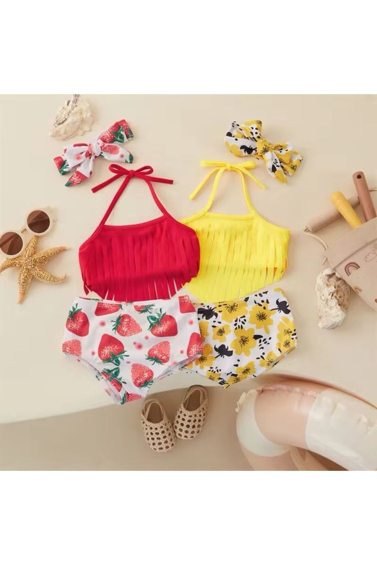 SMP Çilek Desenli Kırmızı Bebek Bikini fotoğrafı 2 (önizleme)