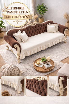 ÇIQRIK HOME Pamuk Keten Fırfırlı Koltuk Örtüsü Kaymaz, Yıkanabilir, Modern Şı...