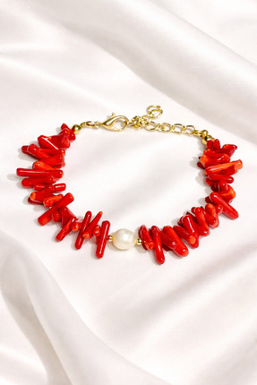 Atelier Cocosh Doğal Barok İncili Kırmızı Mercan Bileklik