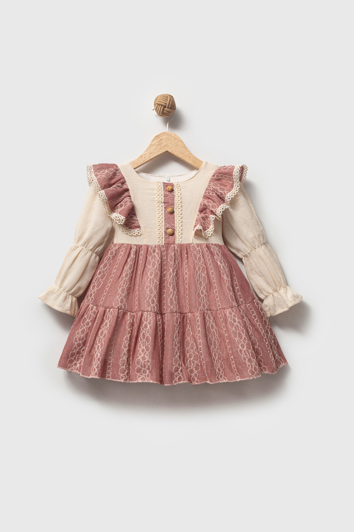 Baby Animals Kız Bebek Elbise Kız Çocuk Elbise Güllü Doğum Günü Parti Düğün Özel Gün Uzun Kol Astarlı Fiyonklu fotoğrafı 2 (önizleme)