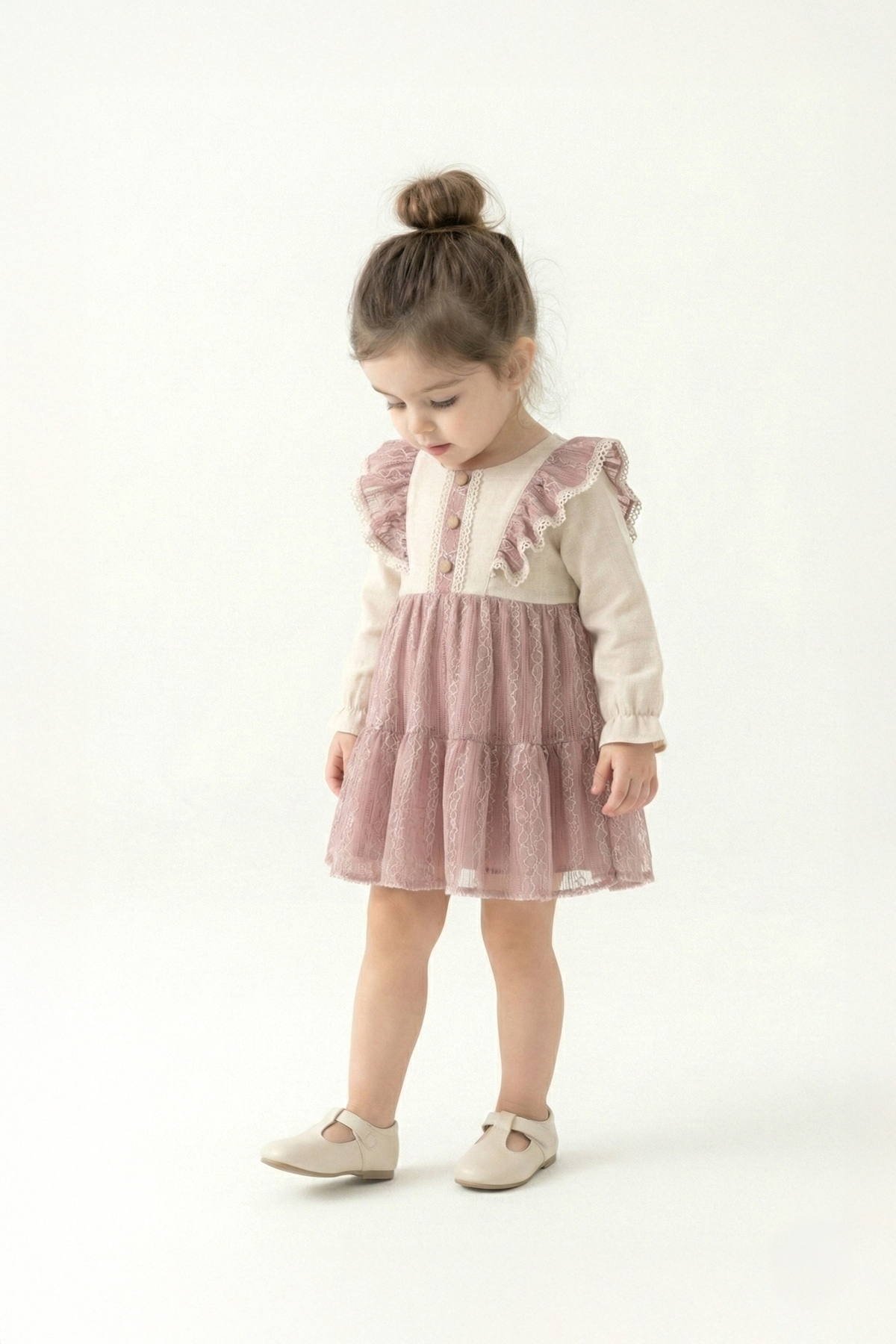 Baby Animals Kız Bebek Elbise Kız Çocuk Elbise Güllü Doğum Günü Parti Düğün Özel Gün Uzun Kol Astarlı Fiyonklu fotoğrafı 5 (önizleme)