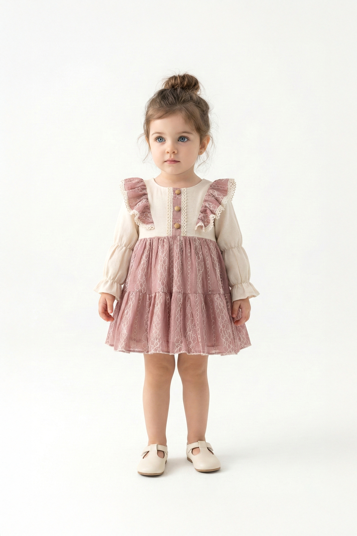 Baby Animals Kız Bebek Elbise Kız Çocuk Elbise Güllü Doğum Günü Parti Düğün Özel Gün Uzun Kol Astarlı Fiyonklu fotoğrafı 6 (önizleme)