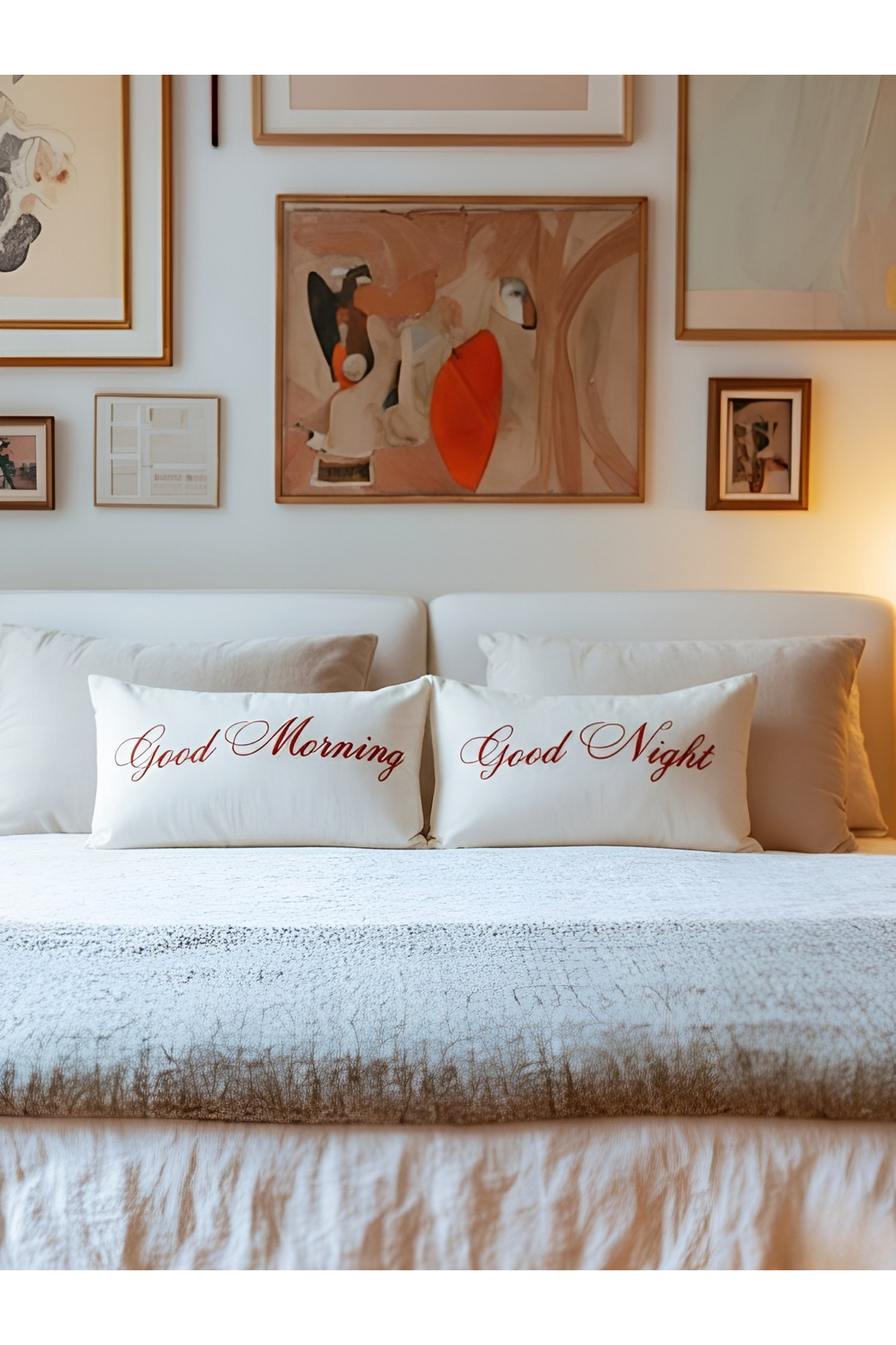 Good Morning - Good Night Embroidery Embroidery 2-Piece Pillowcase Set - Dowry Pillowcase