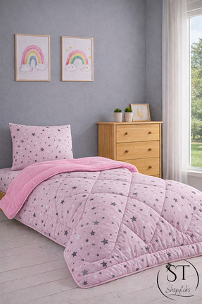 Shopyteks Tek Kişilik Welsoft Yorgan Uyku Seti Pembe Yıldız | Lastikli Çarşaf...