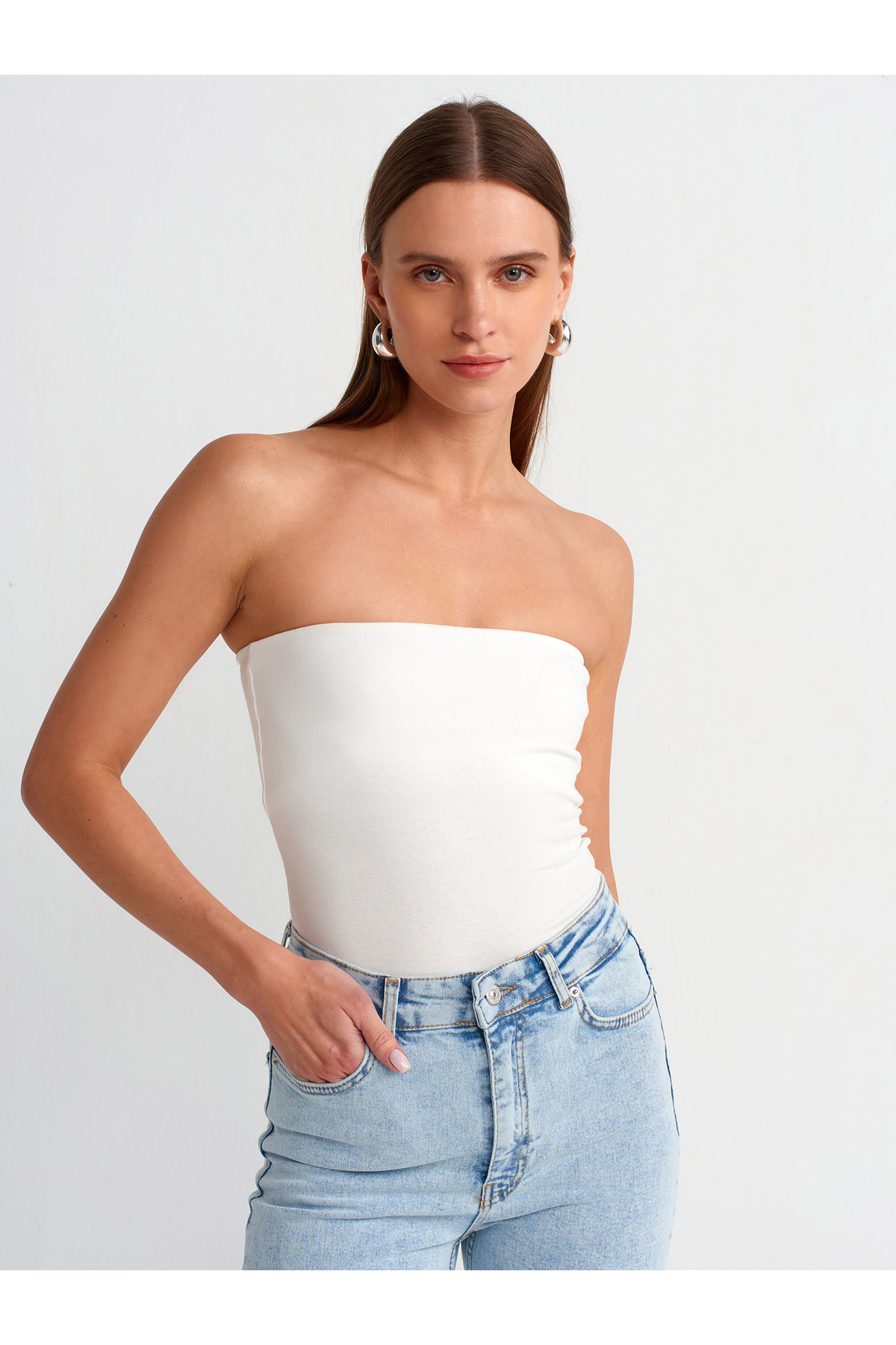 Dilvin  20659 Straplez Top-Ekru - Görsel 2