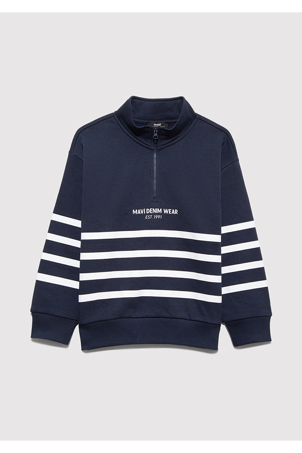 Mavi Yarı Fermuarlı Çizgili Sweatshirt 6S10067-82318 - Fiyatı