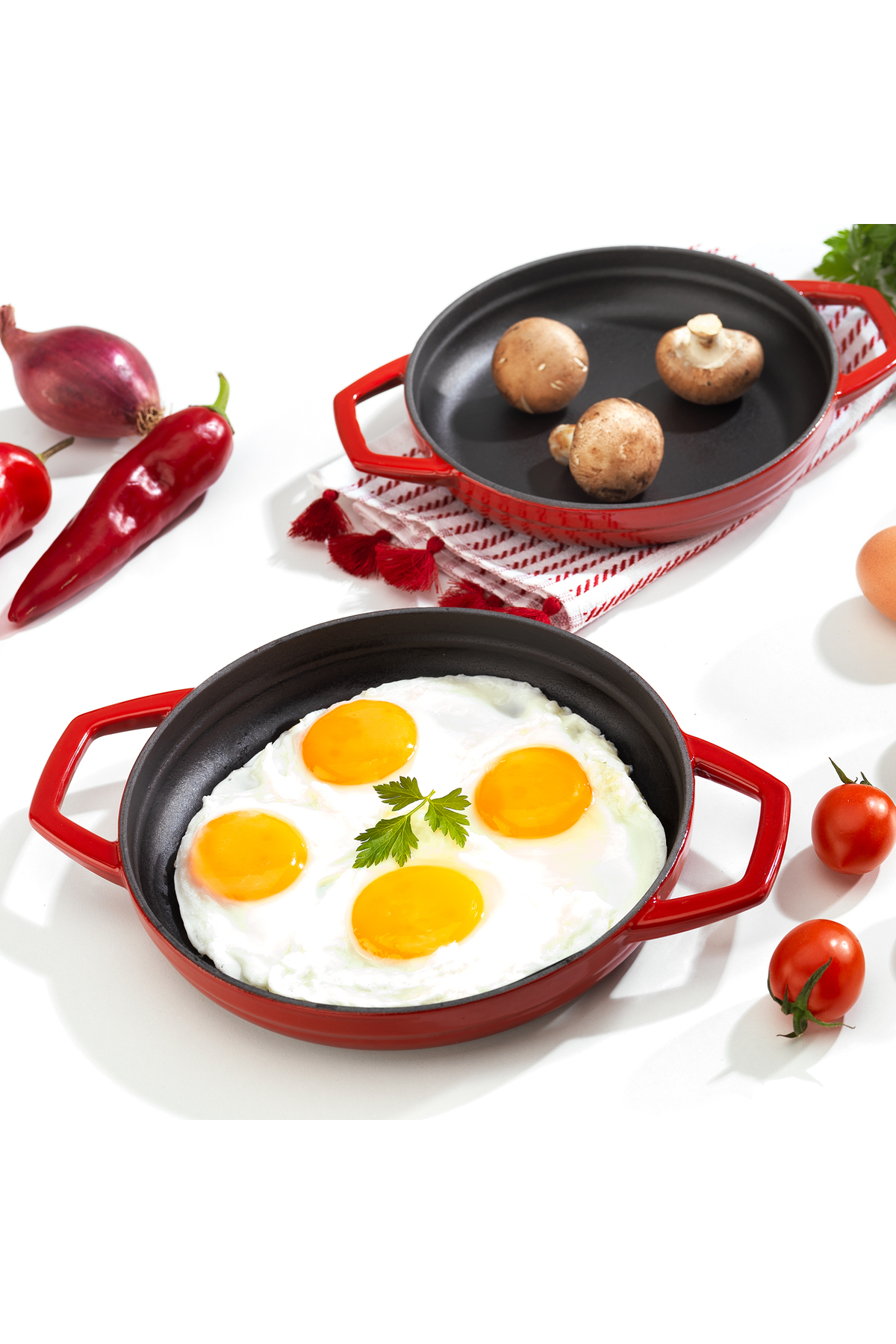 Schafer Guss Chef Döküm Sahan Çift Kulplu 22 Cm 1 Parça-Kırmızı - Fiyatı, Yorumları