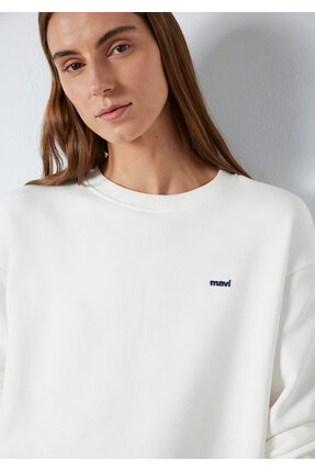 Mavi Nakışlı Ekru Sweatshirt 1S10366-70057