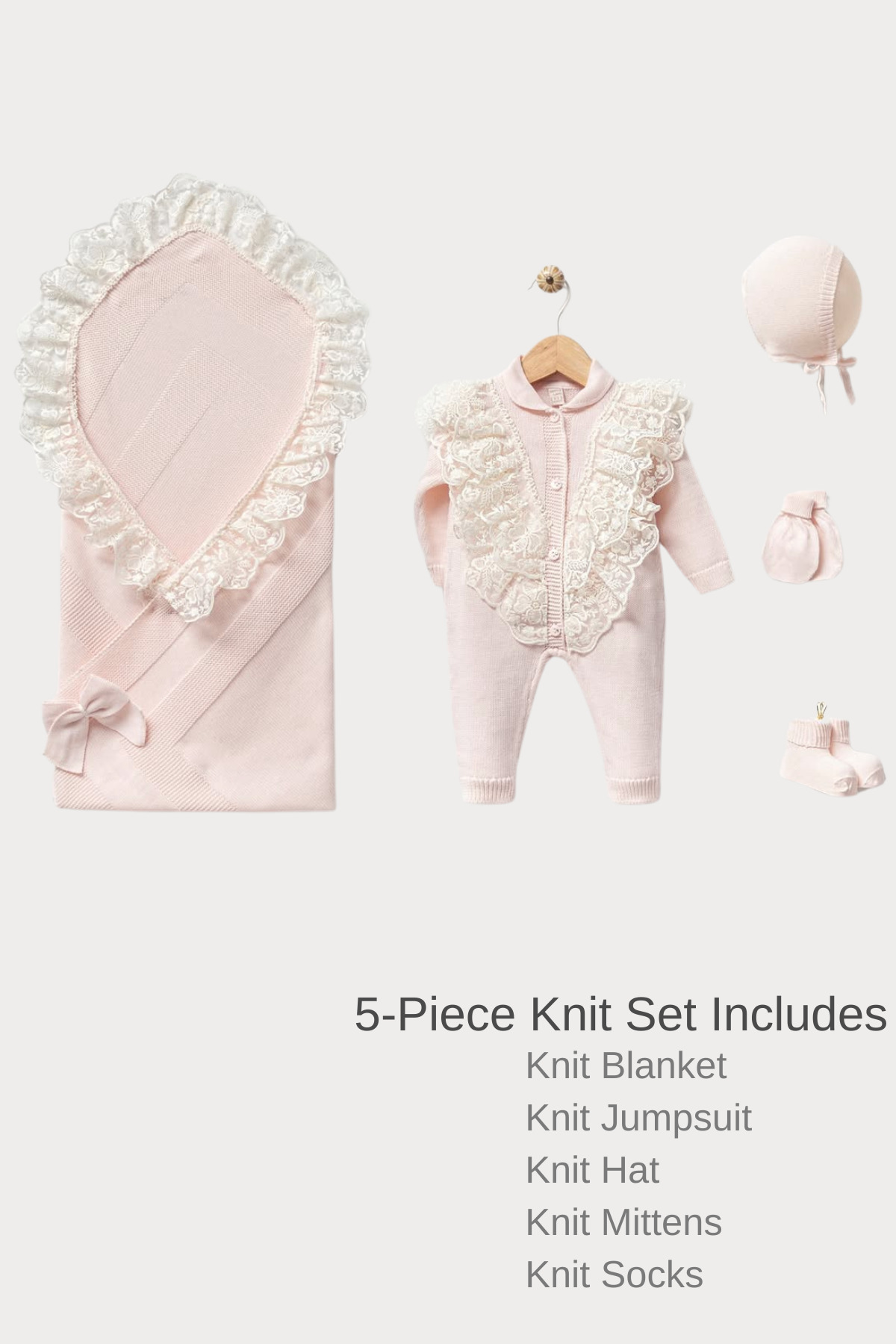 Naka Concept MILA Dantelli Pembe Kız Bebek 5’li Hastane Çıkışı Seti-Premium Cotton Knit Newborn Set-Gift Ready fotoğrafı 5 (önizleme)