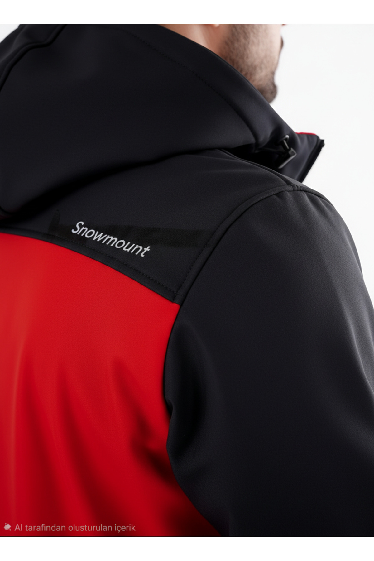 SNOWMOUNT Siyah Kırmızı Renk Softshell Sök Tak Kapüşonlu Polarlı Kışlık Mont görsel 6