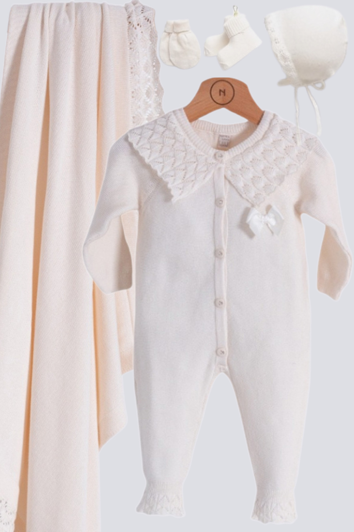 Naka Concept Nipperland Ajurlu Krem Organik Pamuktan Yenidoğan Kız Bebek Hastane Çıkışı Seti fotoğrafı 2 (önizleme)