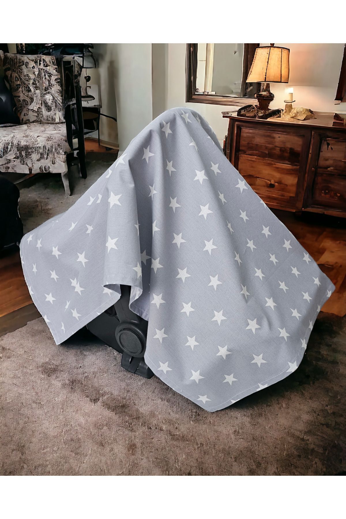 BeybiNest Balenli Emzirme Önlüğü 100x80 Cm Ayarlanabilir Tokalı Gri Yıldız Emzirme Örtüsü fotoğrafı 4 (önizleme)