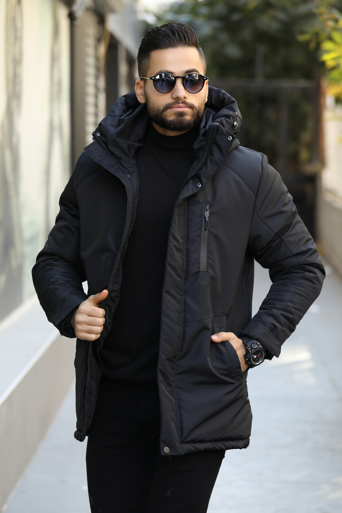 D1fference  Erkek Kışlık Parka Sıcak Tutan Dolgu Kalın İç Astarlı Su İtici Rüzgar Geçirmez Kapüşonlu Parka Mont - Görsel 3