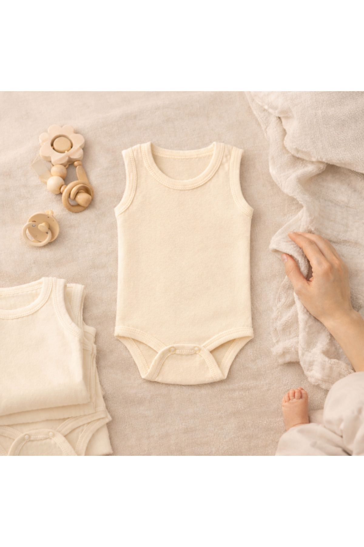 Novibaby Bebek Atlet Body Zıbın Çıtçıtlı Ekru 100% Pamuk Yenidoğan fotoğrafı 2 (önizleme)