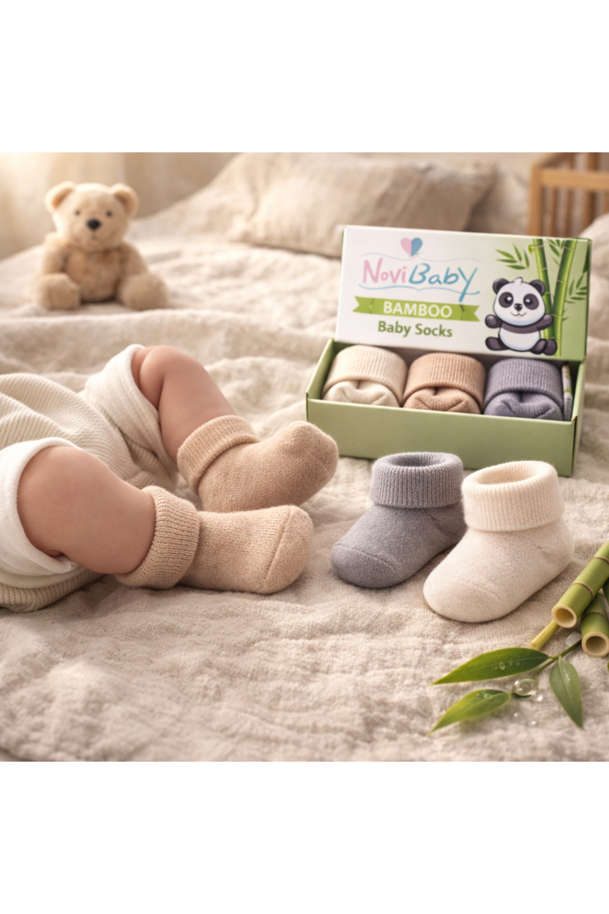 Novibaby 3'lü Bambu Yenidoğan Bebek Çorap I Uncle I Kız Erkek Bebek Çorabı fotoğrafı 2 (önizleme)