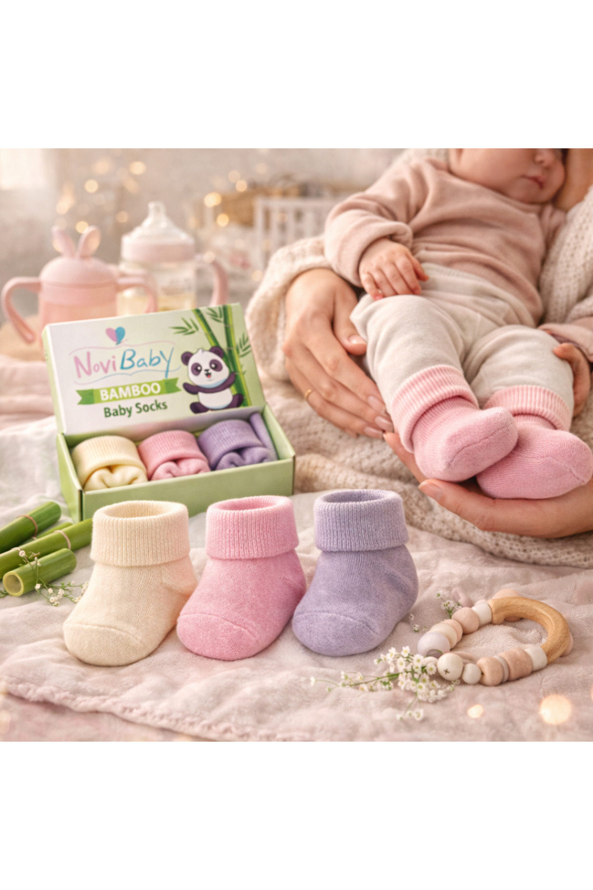 Novibaby 3'lü Bambu Yenidoğan Bebek Çorap I Sweet I Kız Erkek Bebek Çorabı fotoğrafı 2 (önizleme)