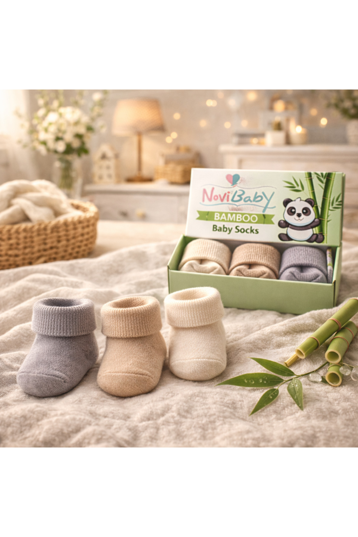 Novibaby 3'lü Bambu Yenidoğan Bebek Çorap I Uncle I Kız Erkek Bebek Çorabı fotoğrafı 3 (önizleme)