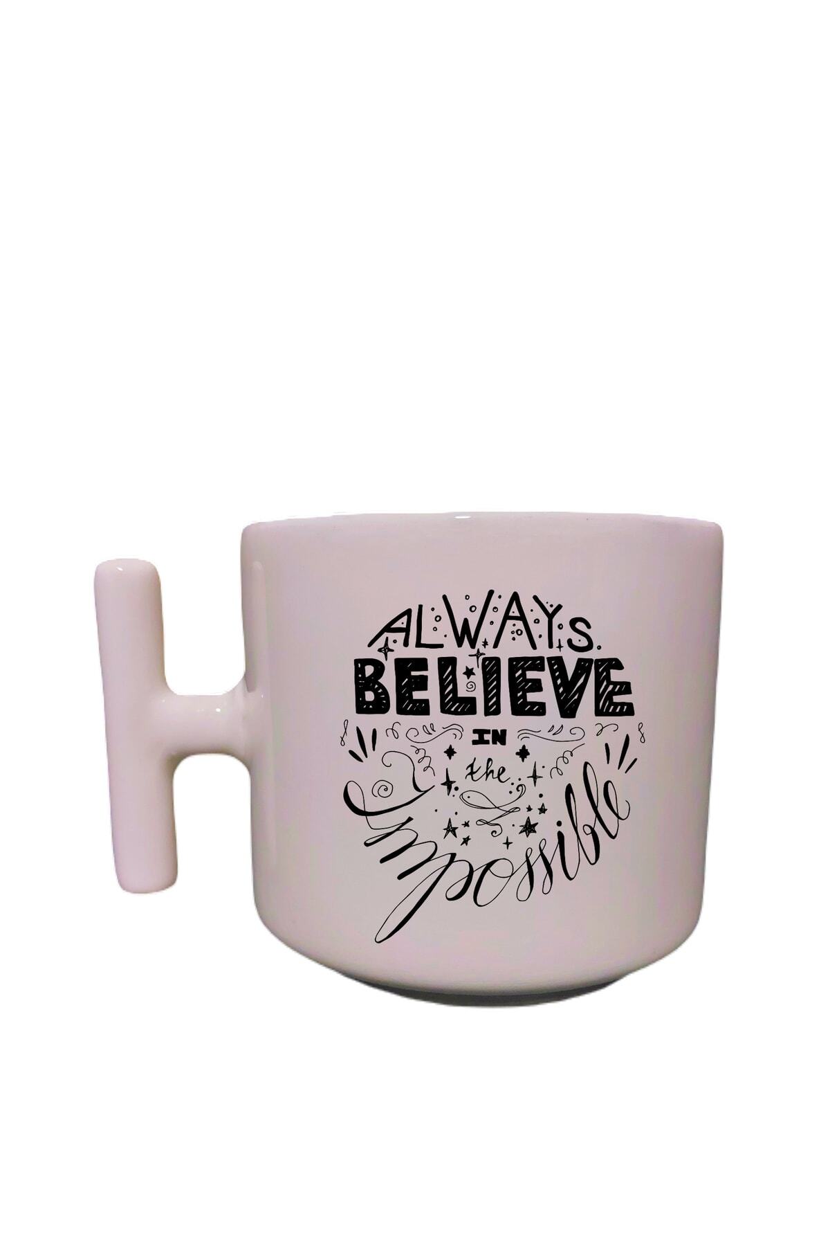 Custom Design Printed T Mug Latte Cup with Cream T Handle Fun Lettering