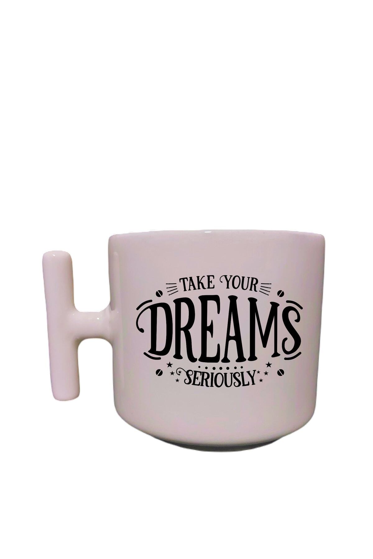 Custom Design Printed T Mug Latte Cup with Cream T Handle Fun Lettering